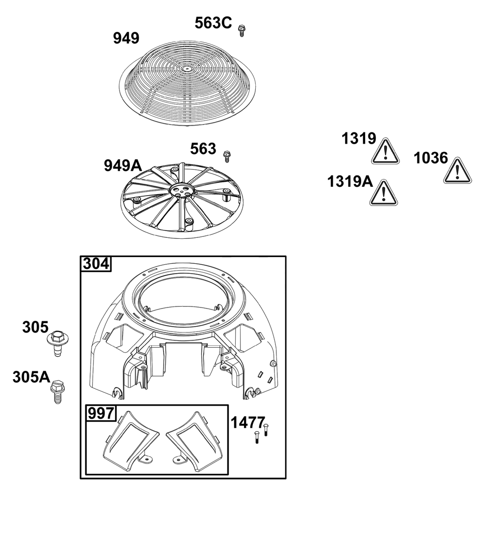 Blower Housing Group Diagram and Parts List for 40T877-0015-B5  Briggs and Stratton Engine